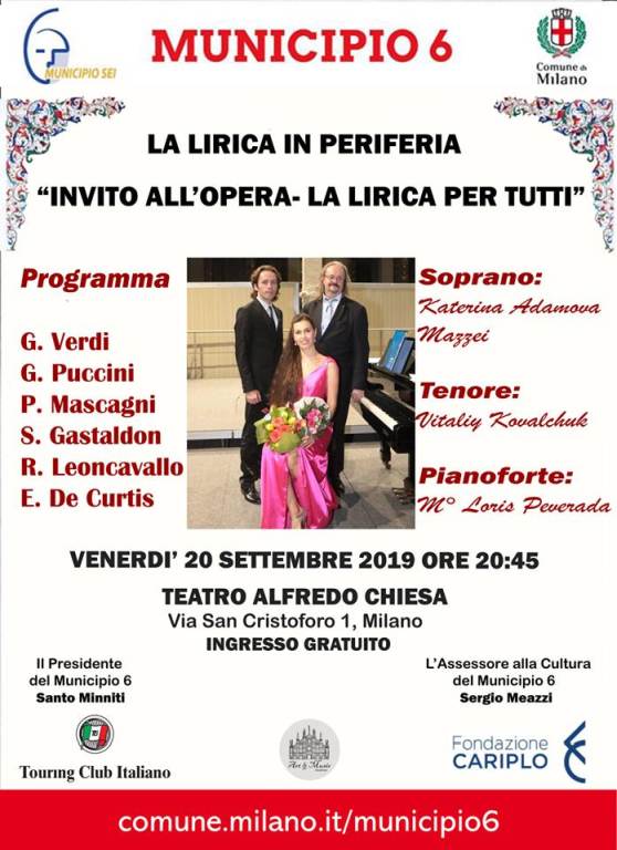 Invito all'Opera, concerto gratuito al Teatro Alfredo Chiesa. Locandina dell'evento
