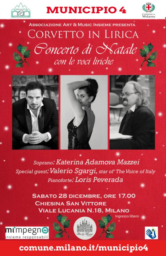 Sabato 28 dicembre a Milano “Concerto di Natale con le voci liriche”, a cura dell’associazione culturale Art & Music Insieme. Ingresso gratuito!