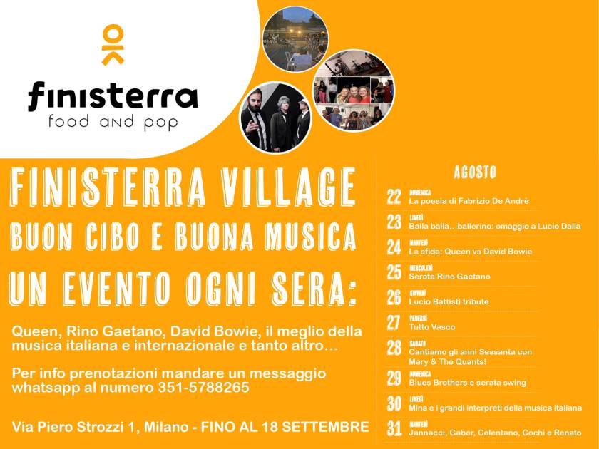calendario eventi al Finisterra Village di Milano