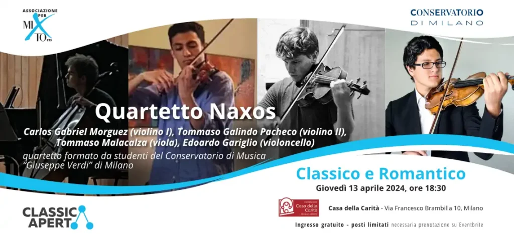 ClassicAperta: a Milano concerto gratuito Classico e Romantico del Quartetto Naxos