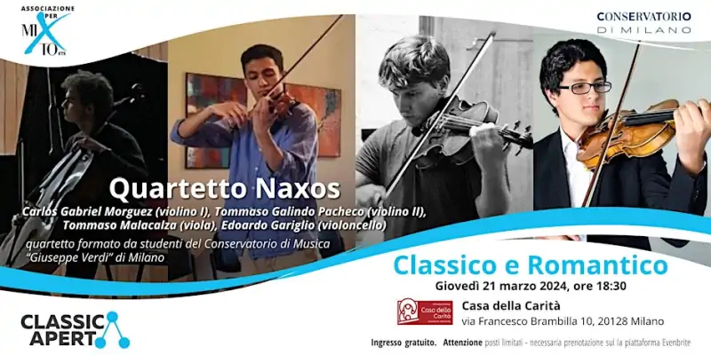 ClassicAperta: a Milano il 21 marzo concerto gratuito Classico e Romantico del Quartetto Naxos