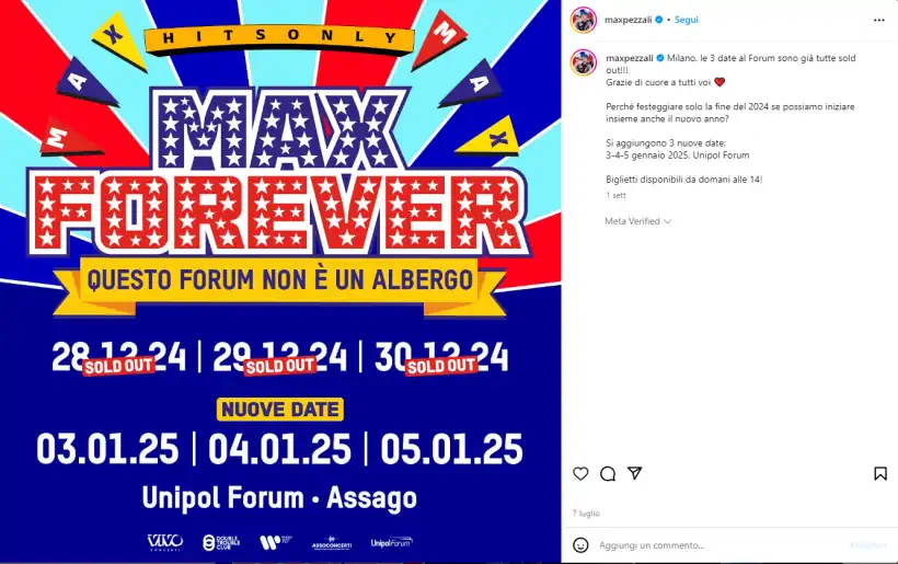 Max Pezzali in concerto al Forum di Milano con MAX FOREVER: nuove date 2025