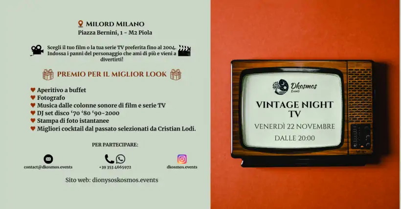 Serata con aperitivo Vintage Night TV al Milord Milano