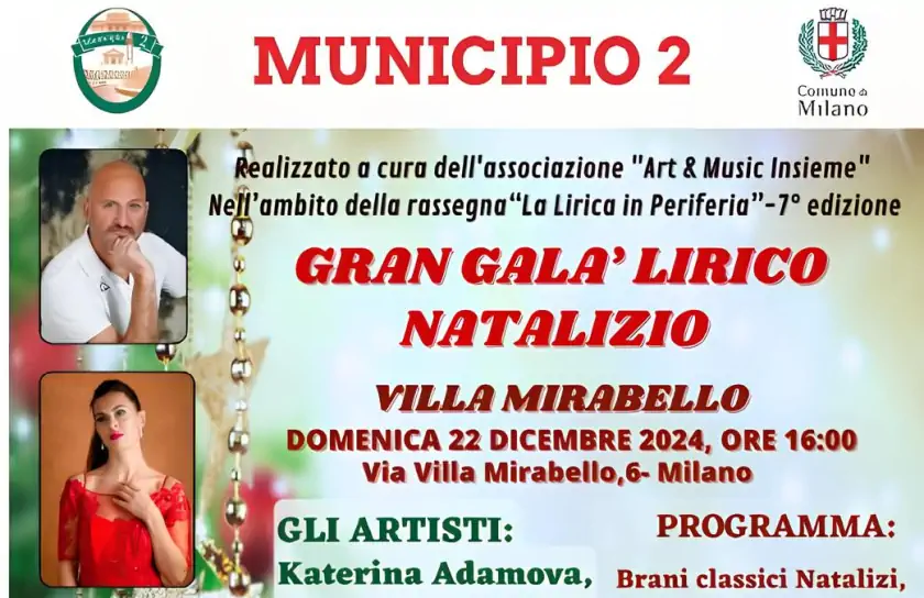 Gran Gala Lirico di natale: concerto gratuito a Milano, Villa Mirabello