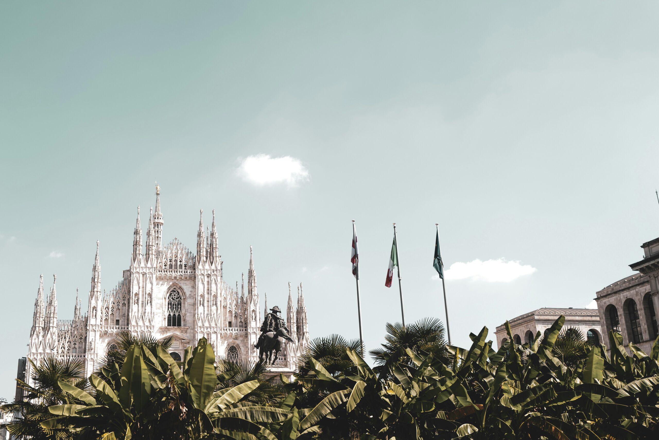 Duomo di Milano e aiuola con palme