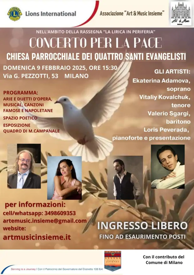 Concerto per la Pace gratuito in Chiesa dei Santi 4 Evangelisti a Milano