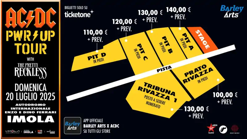 AC/DC mappa area concerto all'Autodromo Ferrari di Imola